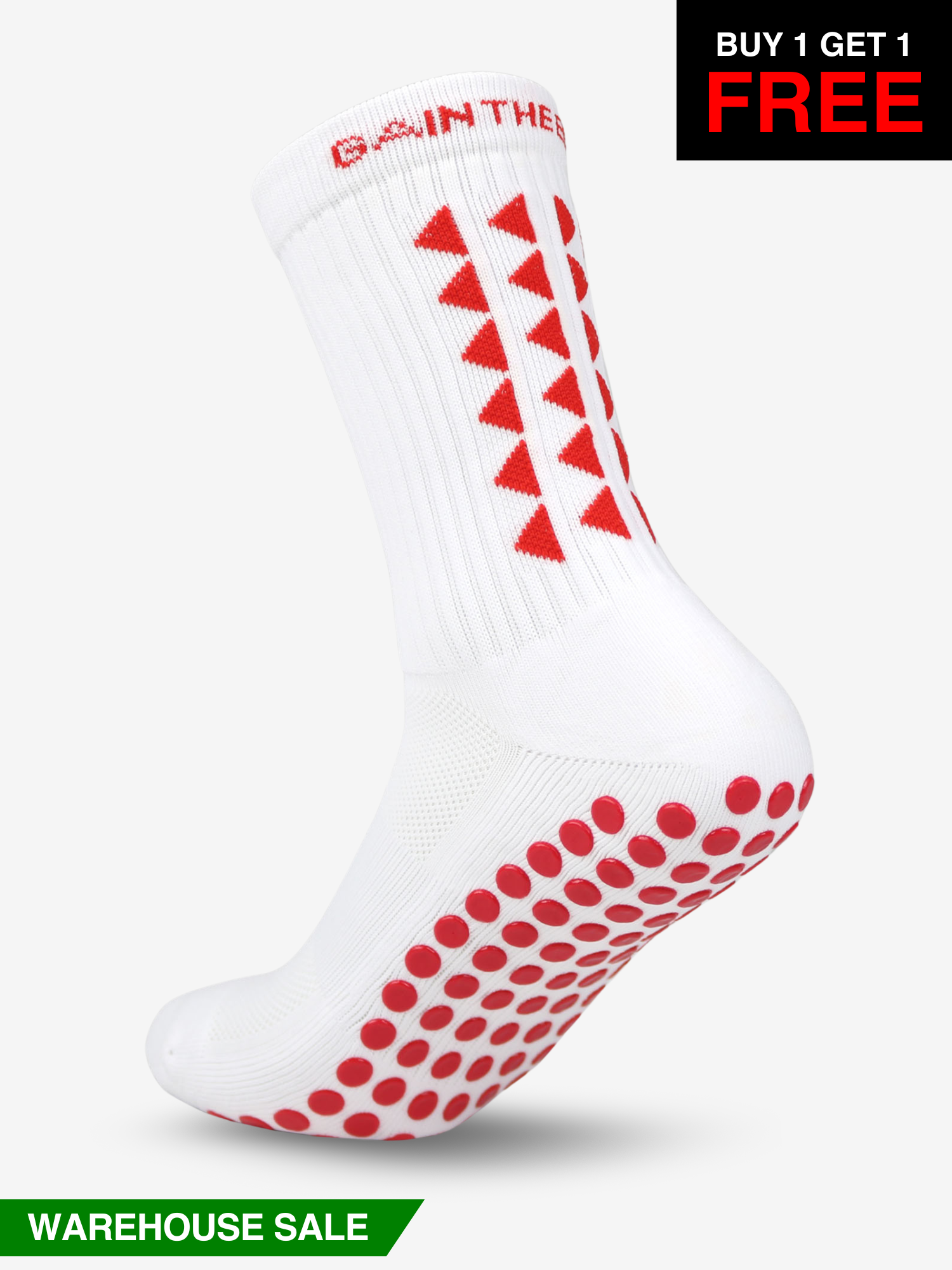 LIMITED EDITION GRIP SOCKS 3.0 - White & Red - WAREHOUSE SALE BUY 1 GET 1 FREE