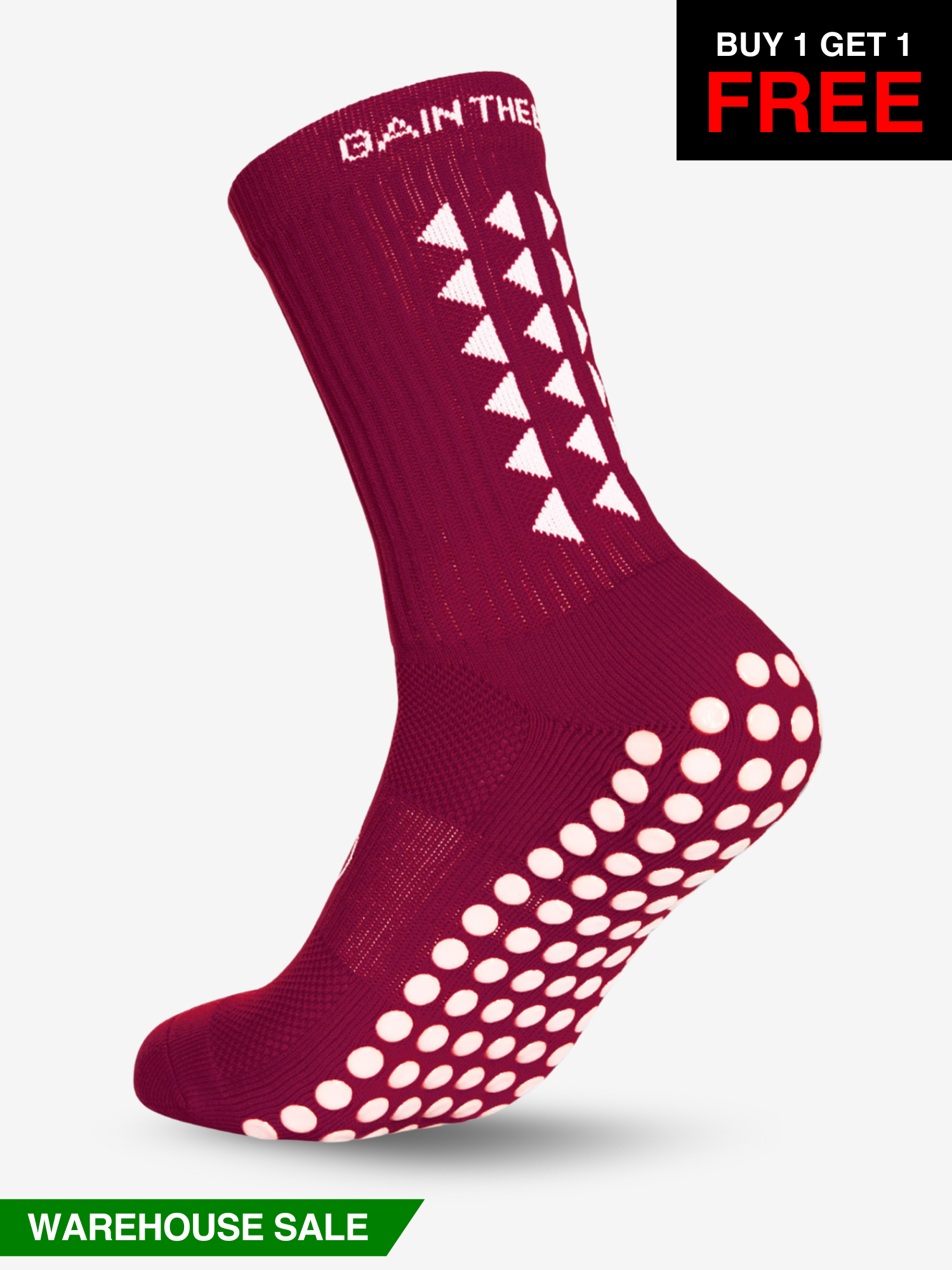 GRIP SOCKS 3.0  MidCalf Length - Maroon - WAREHOUSE SALE BUY 1 GET 1 FREE