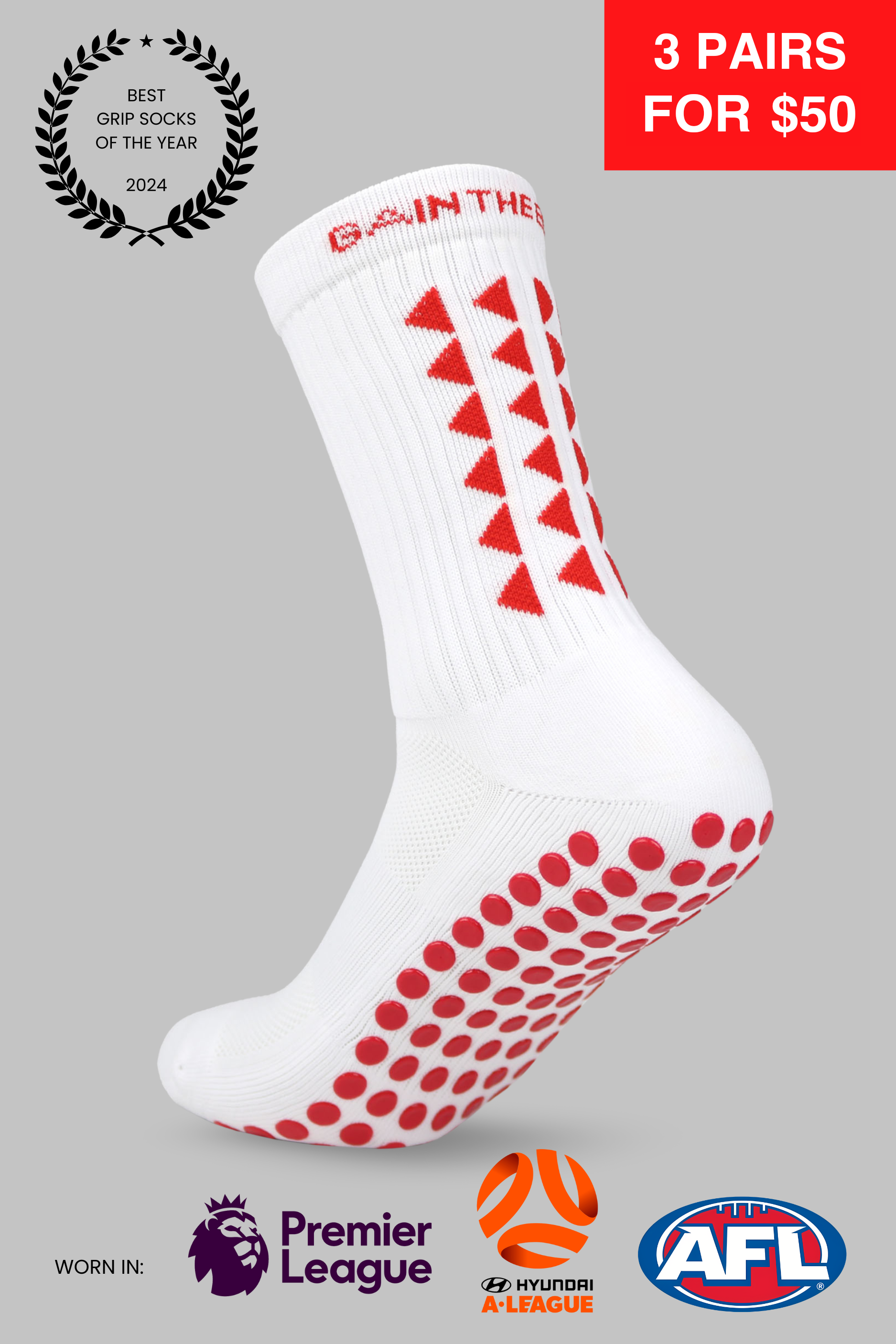 LIMITED EDITION GRIP SOCKS 3.0 - White & Red