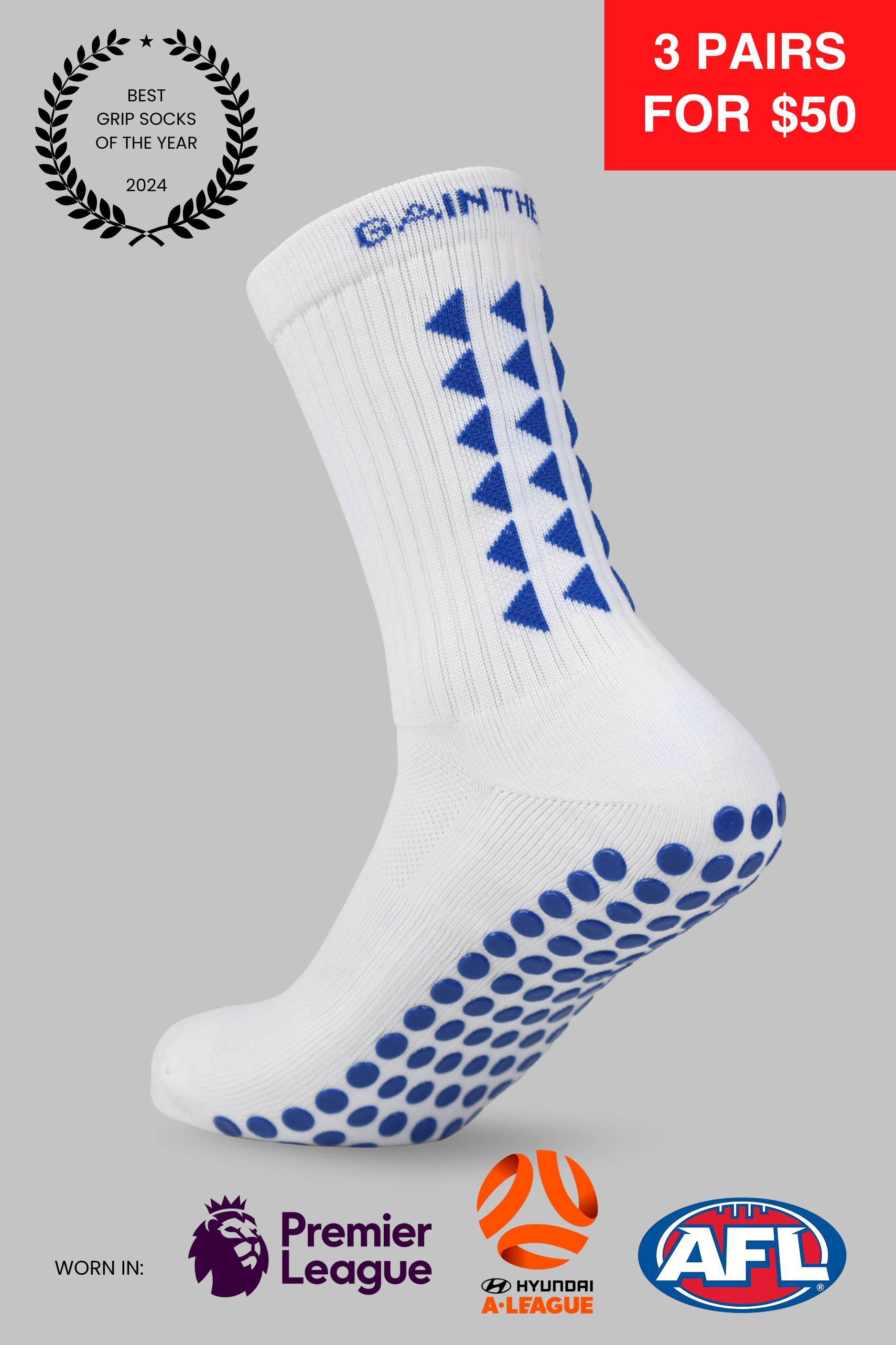 LIMITED EDITION GRIP SOCKS 3.0 - White & Blue
