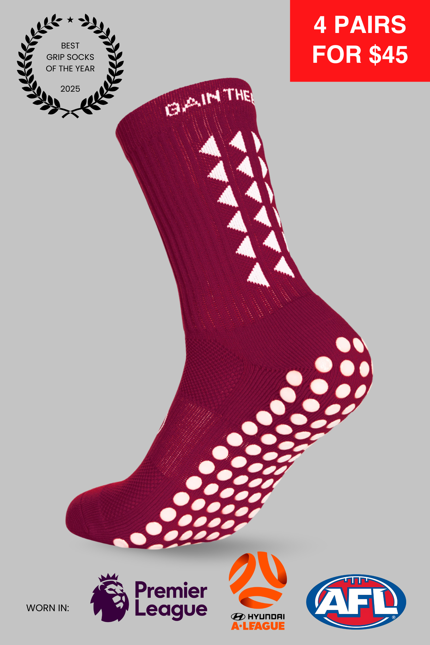 GRIP SOCKS 3.0  MidCalf Length - Maroon
