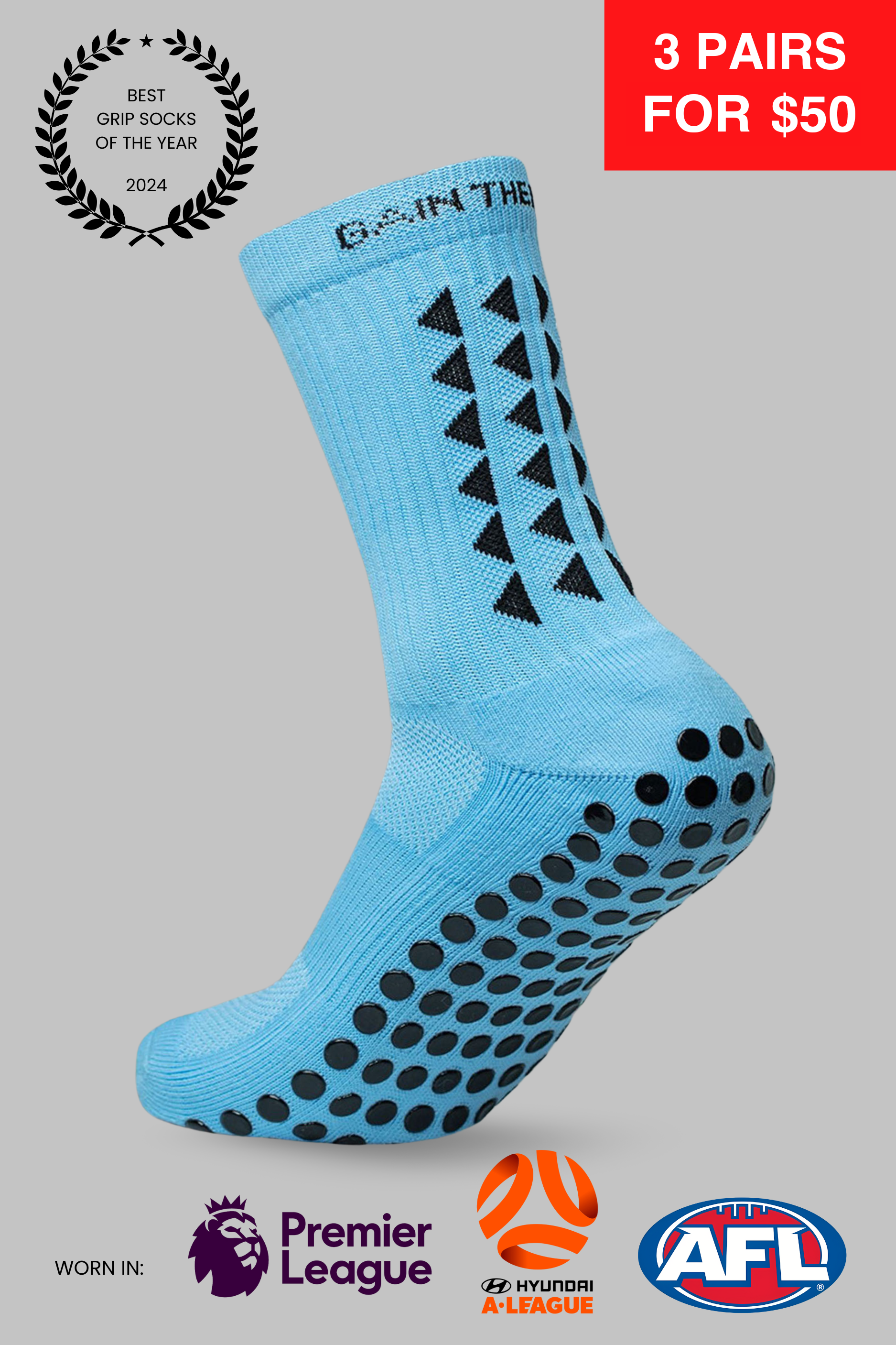 GRIP SOCKS 3.0  MidCalf Length - Light Blue