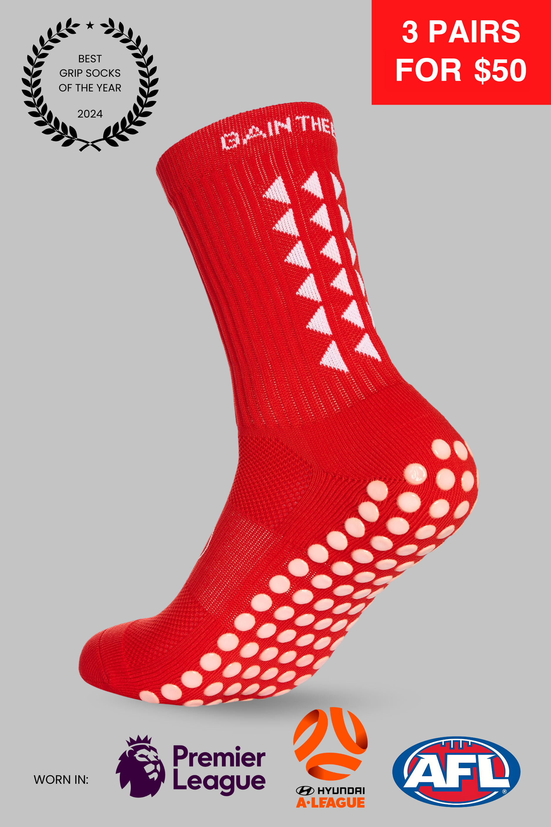 GRIP SOCKS 3.0  MidCalf Length - Red