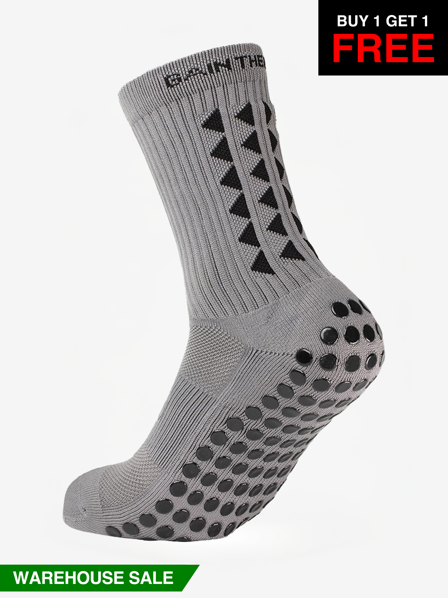 GRIP SOCKS 3.0  MidCalf Length - Grey - WAREHOUSE SALE BUY 1 GET 1 FREE